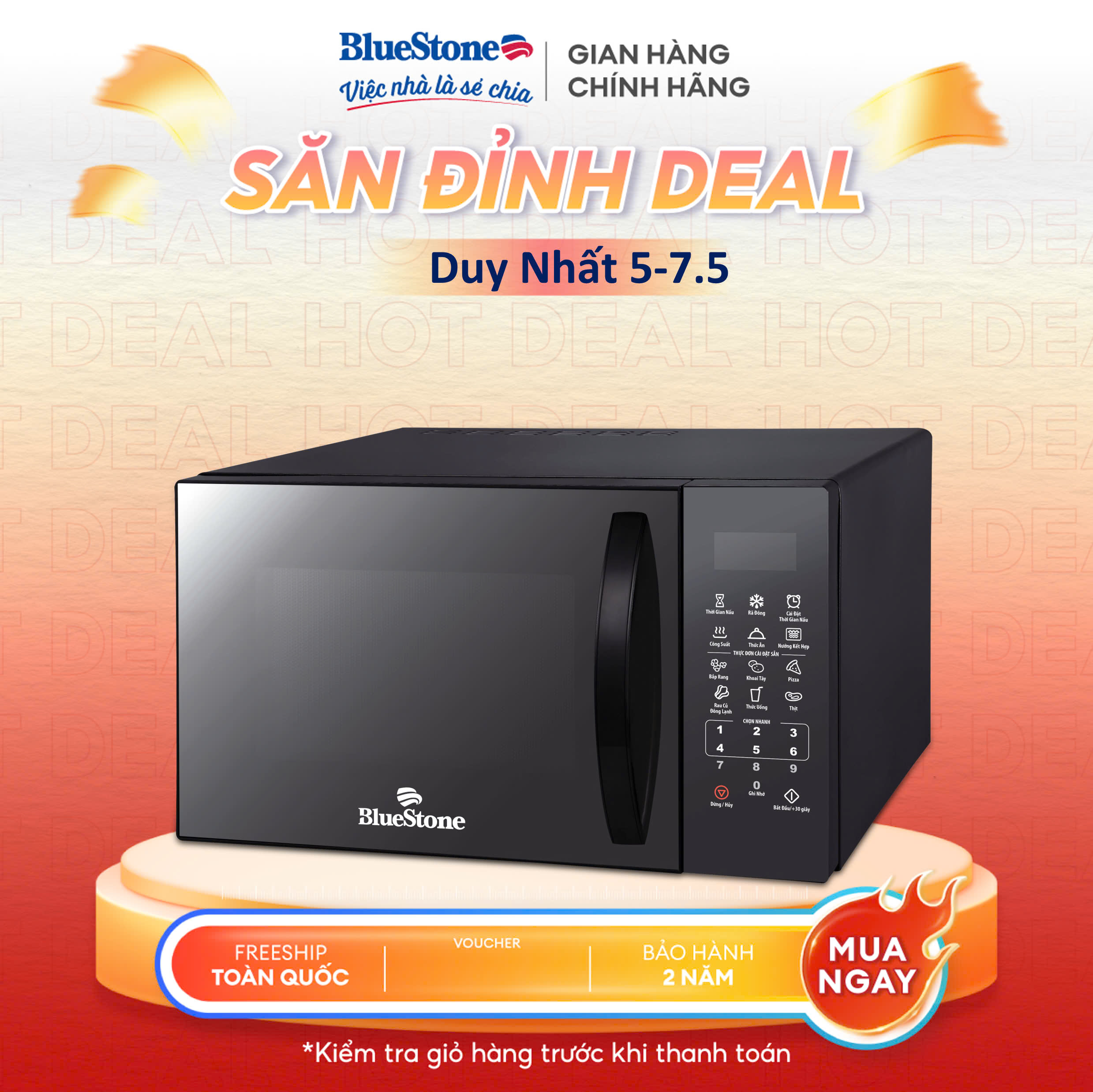 [Trả Góp 0%]Lò Vi Sóng Có Nướng Điện Tử BlueStone MOB-7833 - 25 Lit - Điều khiển điện tử - Bảo hành 