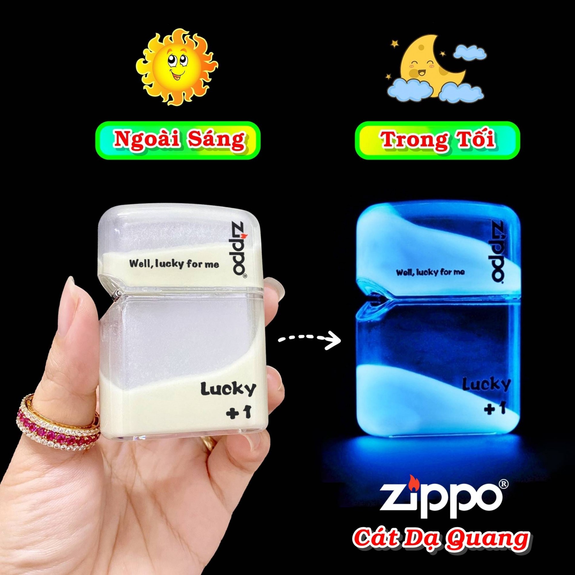 BẬT LỬA ZIPPO CÁT DẠ QUANG HÚT ÁNH SÁNG (TẶNG KÈM HỘP TRƯNG BÀY)#XANH BIỂN