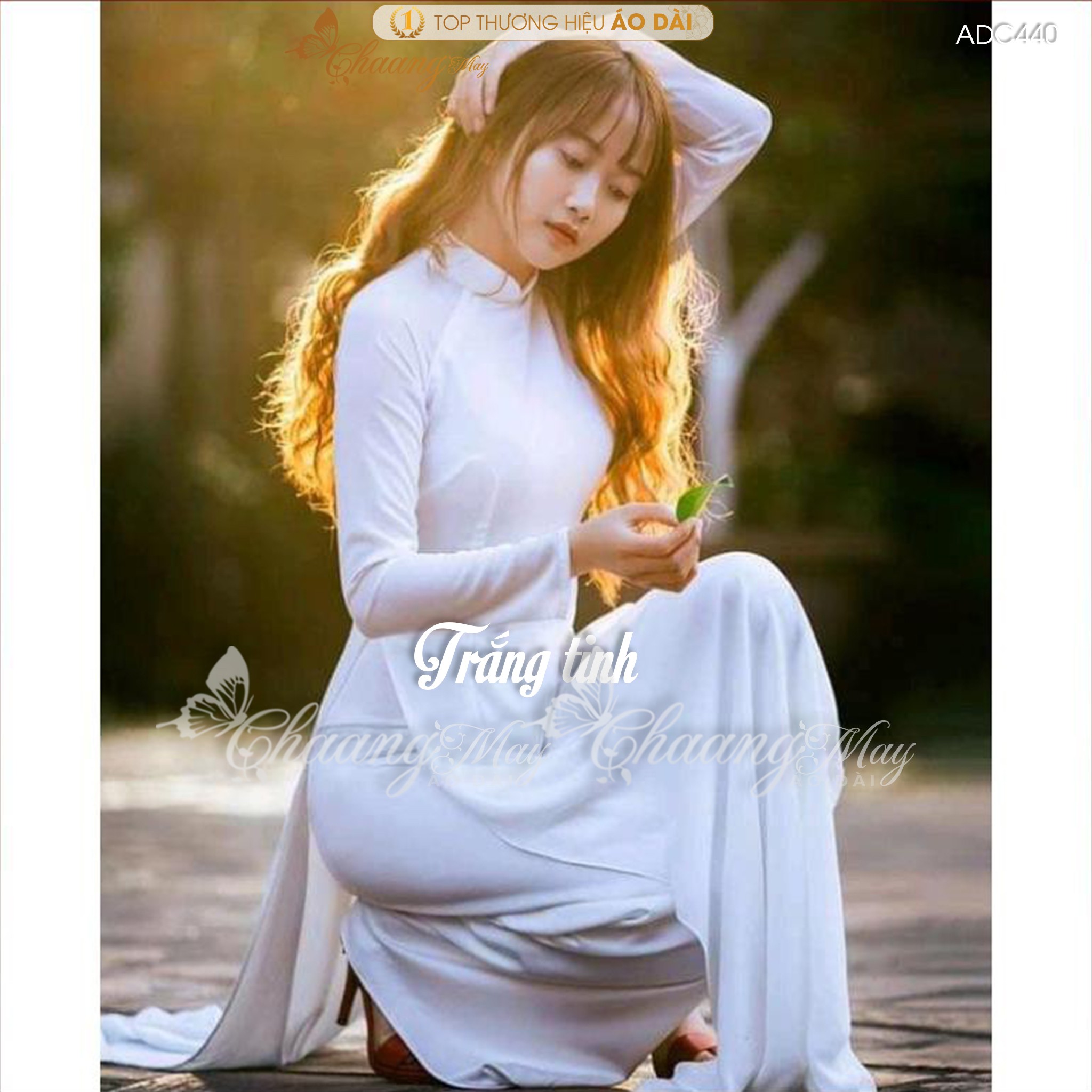 Áo dài trắng đi học Chaang may sẵn ADC440 vải áo dài màu trắng sứ xanh học sinh cấp 3