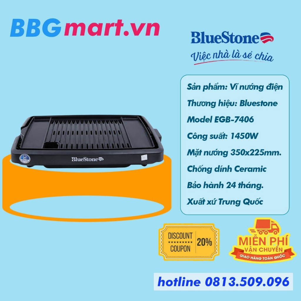 Bếp nướng điện Bluestone EGB-7406 1400W  bếp nướng BBQ điện không khói