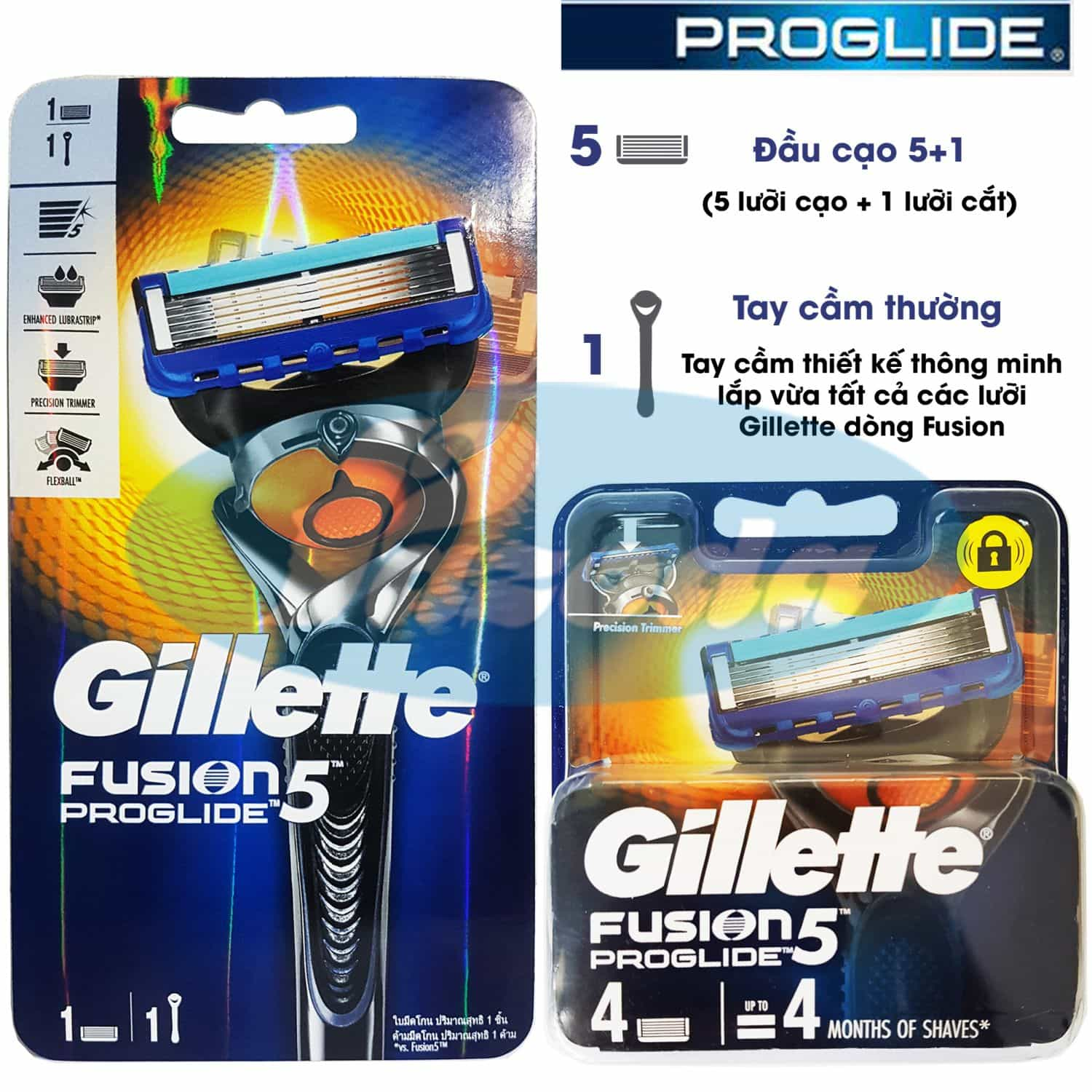 Combo Dao Cạo Râu Và Hộp 4 Đầu Cạo Gillette Fusion5 Proglide (1 Cán + 1 Đầu Cạo Gắn Sẵn Và 4 Đầu Cạo Dự Phòng)