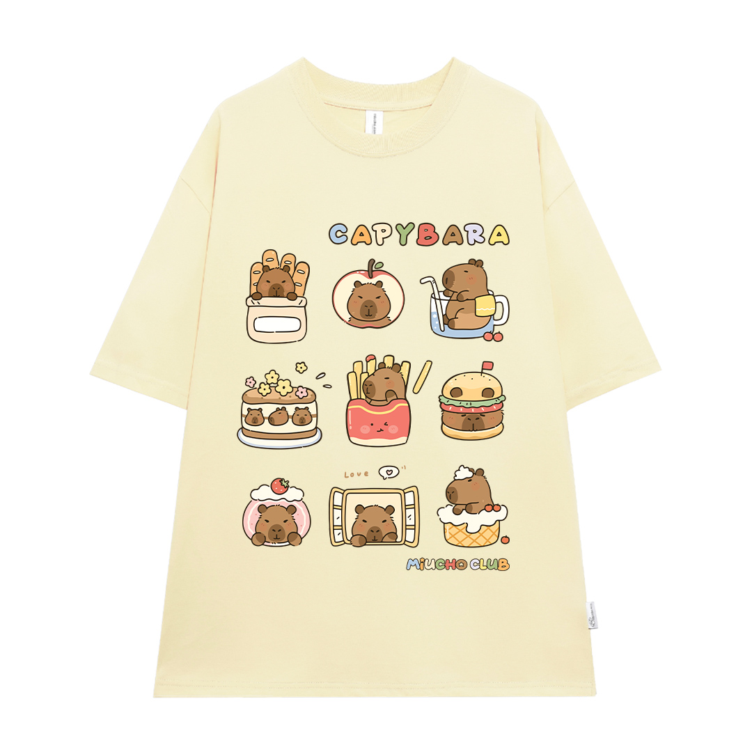 Áo thun chuột Capybara form rộng local brand ATD1224 Miucho tay ngắn vải cotton thoáng mát cổ tròn i