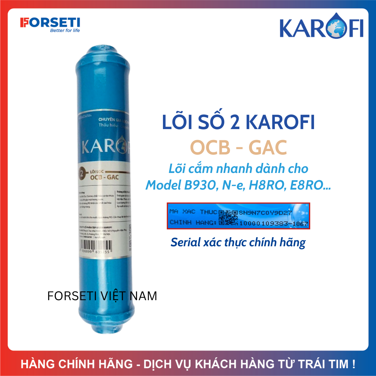 Lõi Lọc Nước OCB Nhỏ Karofi Số 2 Than Hoạt Tính Dạng Cắm Nhanh Dùng Cho Các Máy N-e N-e239 B930 H8RO