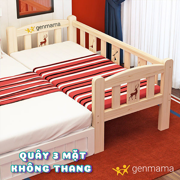 [Tặng đệm xơ dừa vừa giường] Giường gỗ cho bé giường ngủ trẻ em dài 168cm rộng 88cm cao 70( 40)cm. Chất liệu gỗ thông ghép cạnh giường ba mẹ lắp ráp dễ dàng. GENMAMA
