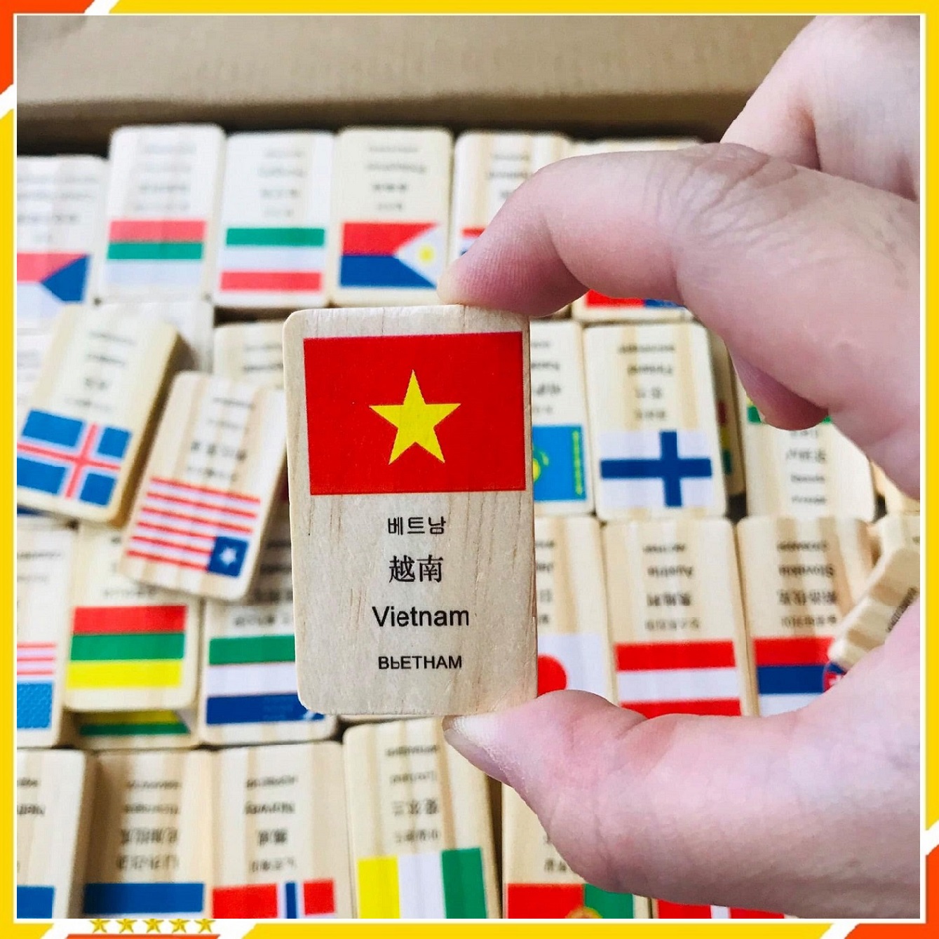 Bộ Domino cờ các nước Freeship Trò chơi xếp cờ Domino 100 quốc gia bằng gỗ cho bé  Đồ chơi xếp gỗ tạo hiệu ứng Domino in hình lá cờ nhiều nước