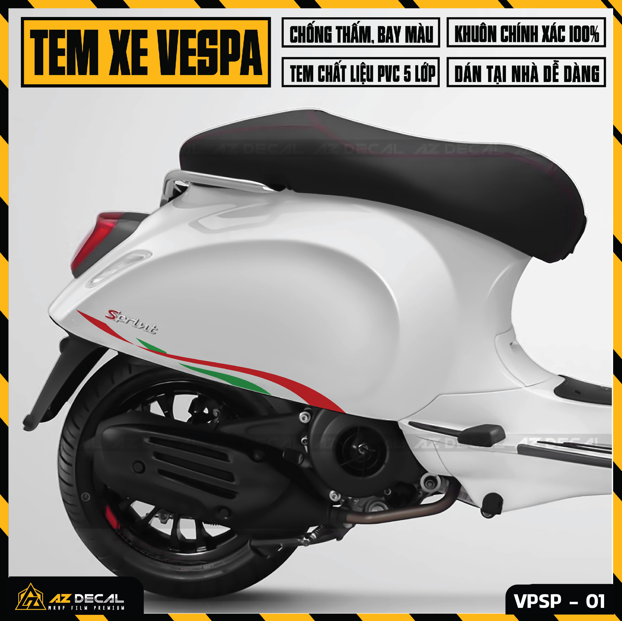 Tem Rời Dán Xe Vespa Sprint/Primavera/LX/GTS  Italia | VP01 | Decal Chế Xe Máy Chất Liệu PVC Dễ Dán Tại Nhà - Azdecal