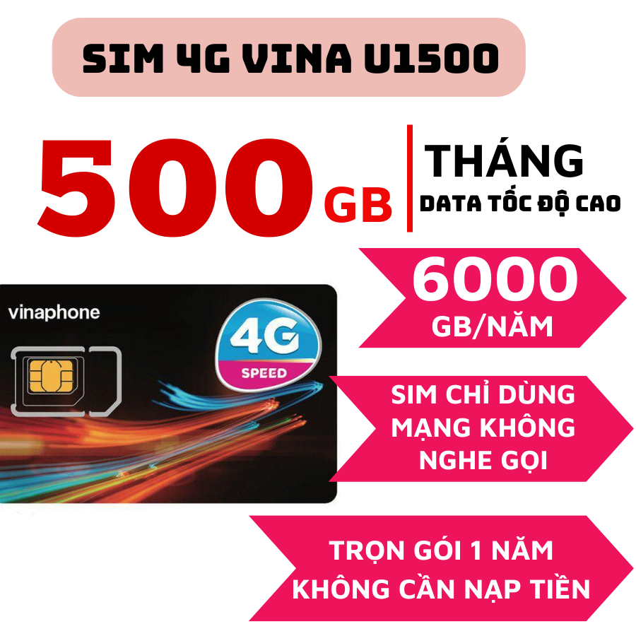 ( Không Giới Hạn Data ) Sim 4G Vinaphone Trọn Gói 1 Năm D500 / D219  FHAPPY  TD49  U1500  VD149  14B