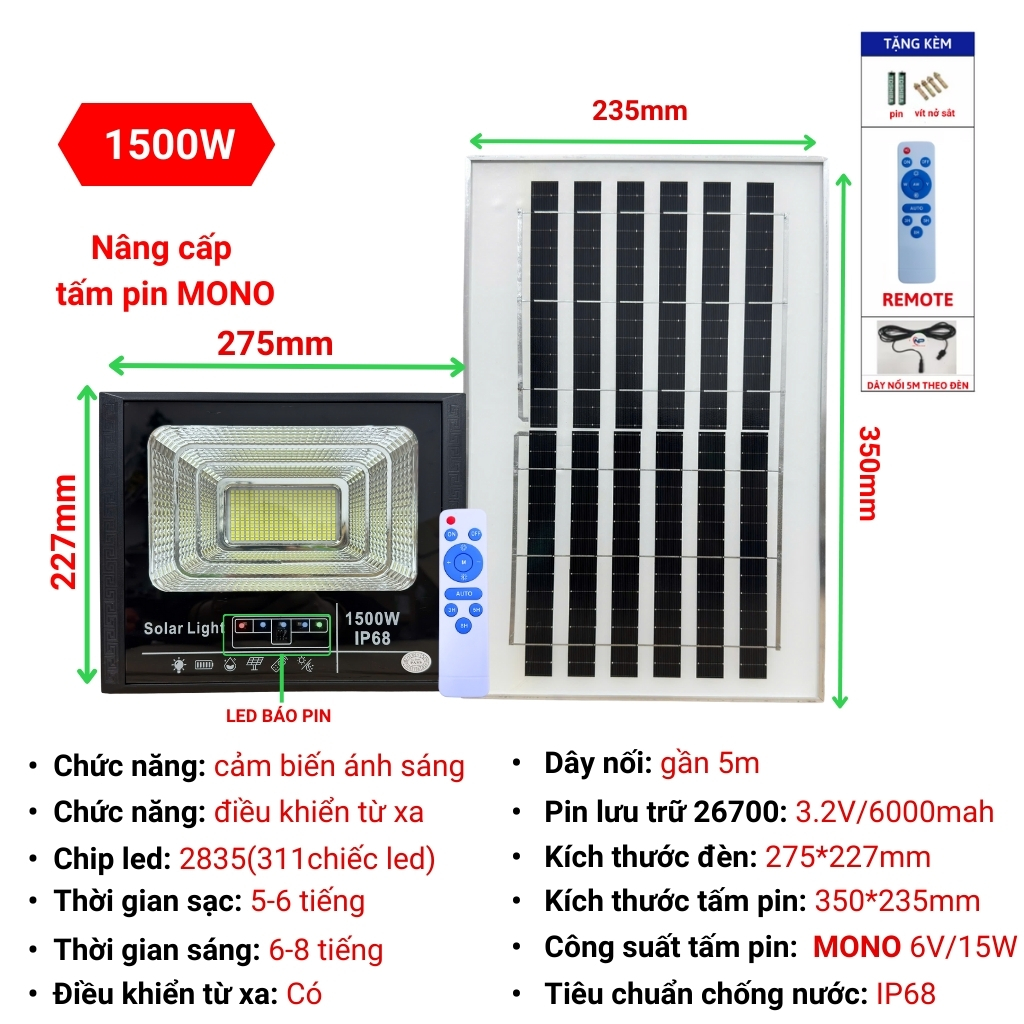 [0Đồng Vận Chuyển]Đèn năng lượng mặt trời ngoài sân Đèn Led năng lượng mặt trời pha đơn 300W500W Nhật Phong Solar đèn có cảm biến anh sángtự động sángChip Led Siêu SángĐiều Khiển Từ Xa Chống Nước IP67BH 1 năm lắp đặt biển hiệu.v.v