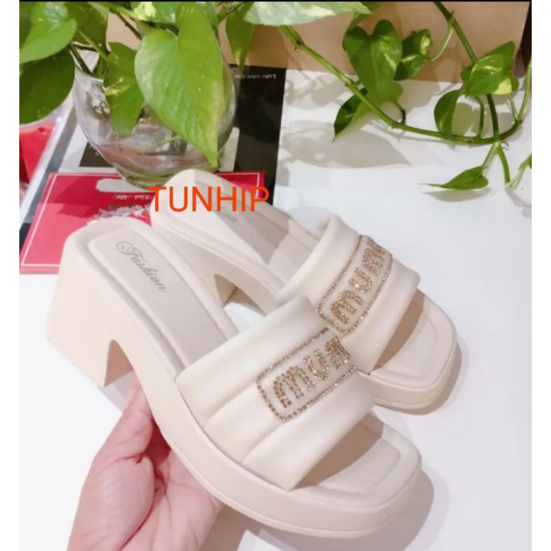 [Hoàn Tiền 15%]DÉP BÁNH MÌ NỮ cao 7cm MUMU độn đế--DÉP ĐỘN ĐẾ TĂNG CHIỀU CAO-Dép Lê Phong Cách công 