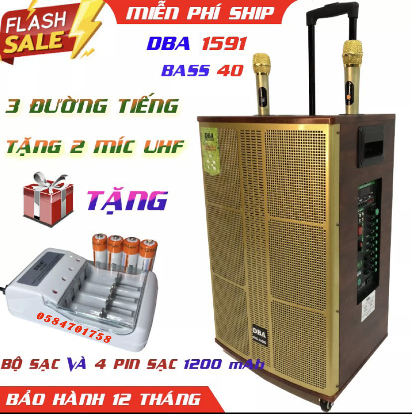 <FreeShip>LOA KÉO CAO CẤP DBA 1591 HAI ĐƯỜNG TIẾNG BASS 40 ÂM SIÊU CHẤT KÈM 2 MÍC KIM LOẠI UHF CHỐNG