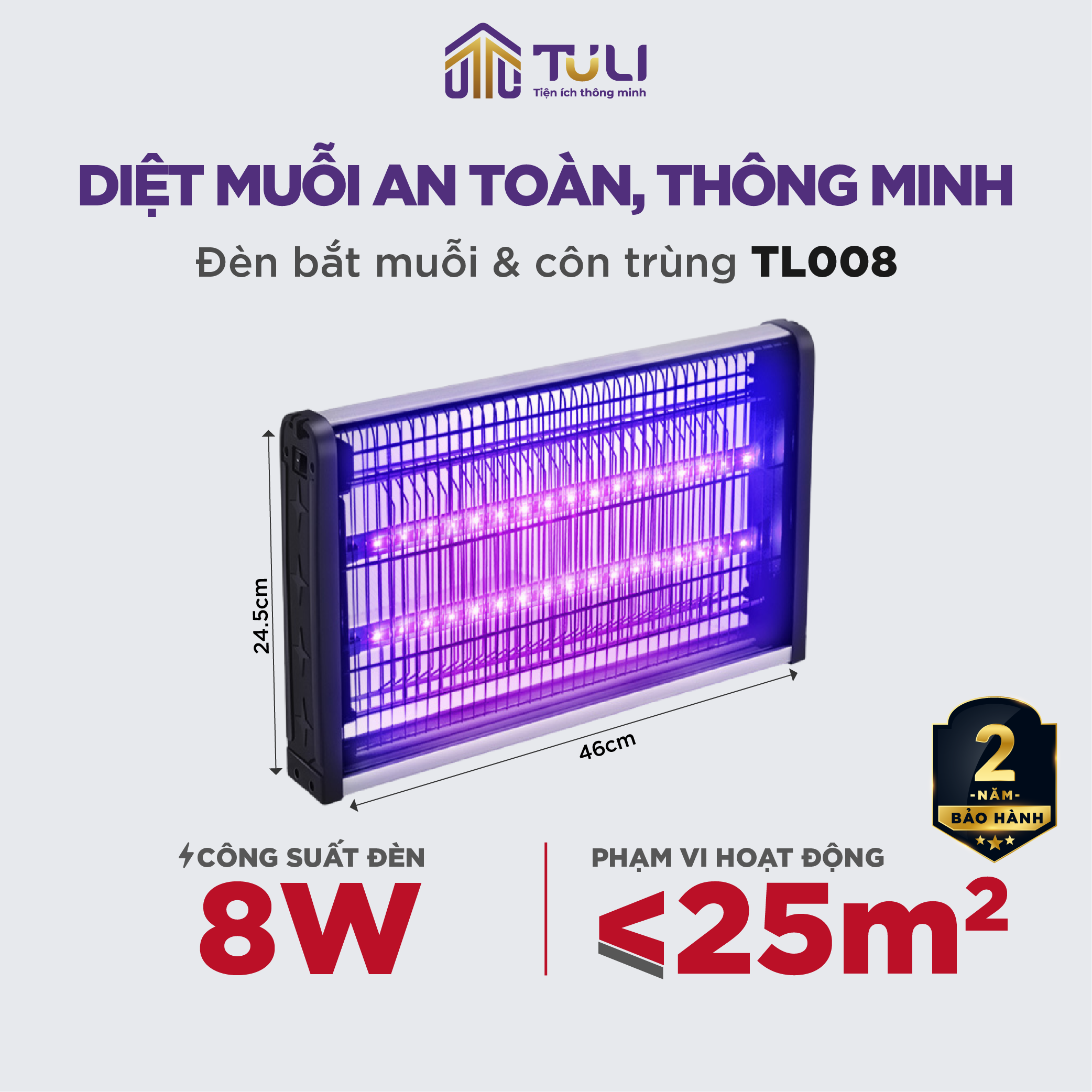 Đèn Bắt Muỗi TULI TL010 - Thiết Bị Diệt Côn Trùng Hiệu Quả 560x245x60mm, 10W