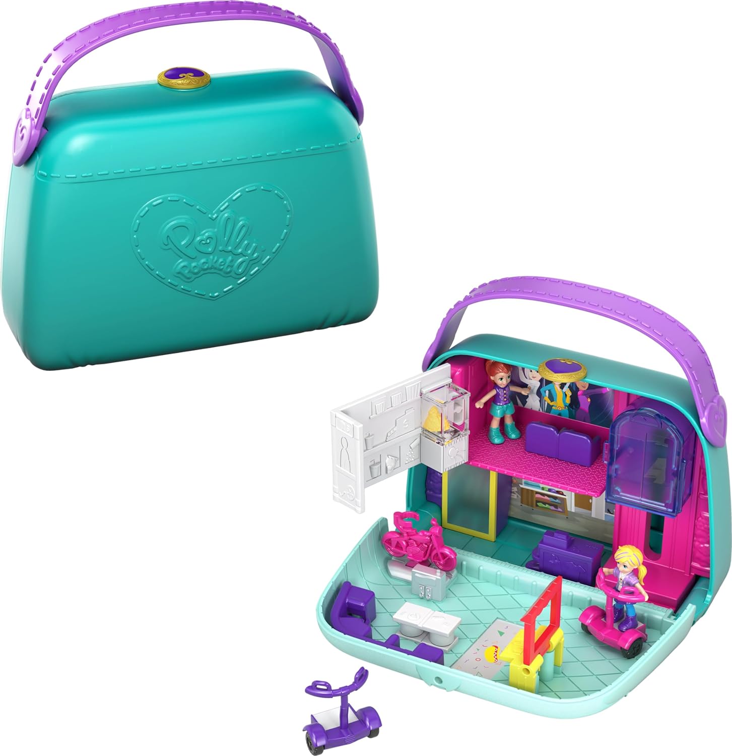 Đồ chơi búp bê Polly Pocket 2-In-1 Playset Travel Toy with 2 Micro Dolls & Surprise Accessories Pock