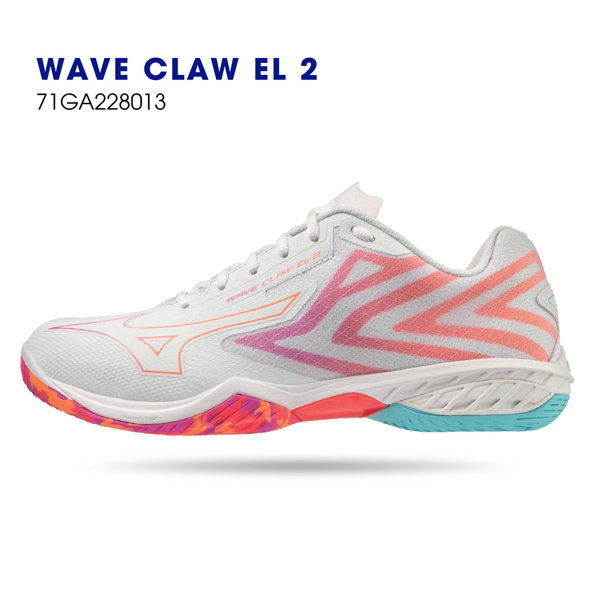 Giày cầu lông Mizuno nam nữ chính hãng Wave Claw El 2 71GA228013 màu trắng phối cam