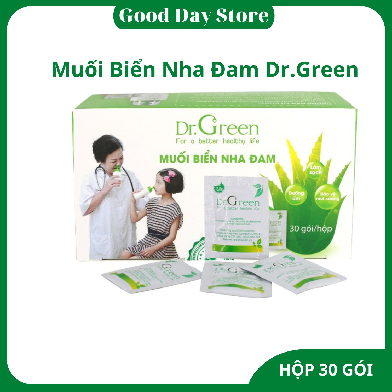 Muối rửa mũi Dr Green nha đam hộp 30 gói - Muối biển nha đam