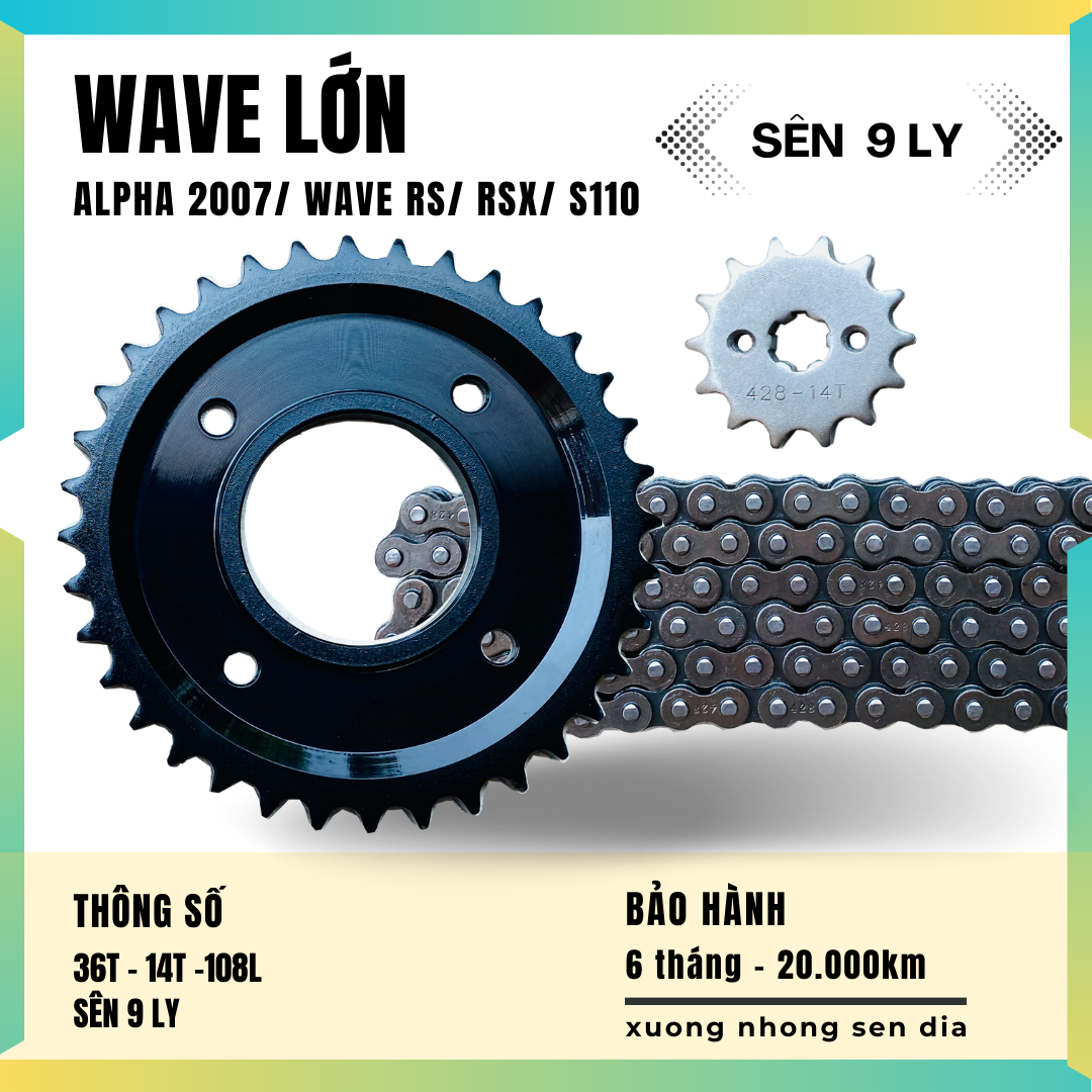 [FreeshipMAX] [HCM] Bộ nhông sên dĩa wave lớn / wave alpha 2007/wave rs / wave rsx / wave s110/ futu