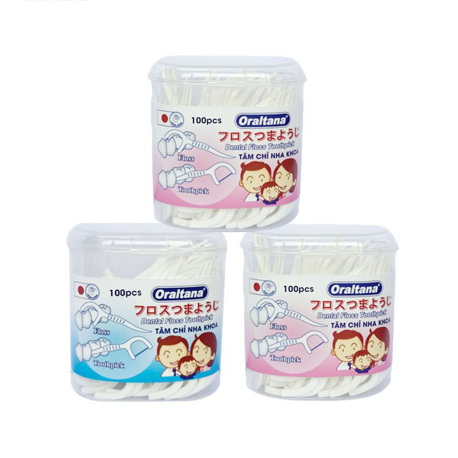 Set 3 Lọ Tăm Chỉ Nha Khoa Oraltana chính hãng (100 chiếc/1 lọ) An toàn cho sức khỏe