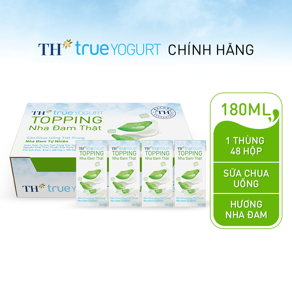 Thùng 48 hộp sữa chua uống tiệt trùng Nha Đam Tự Nhiên TH true YOGURT TOPPING 180 ml x 48