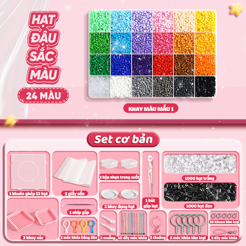 Bộ Hạt Đậu Xếp Hình Ủi Nhiệt DIY 24/48/96 Màu – Đồ Chơi Handmade Cho Bé Kèm Bàn Ủi Mini Quà Sinh Nhật Ý Nghĩa