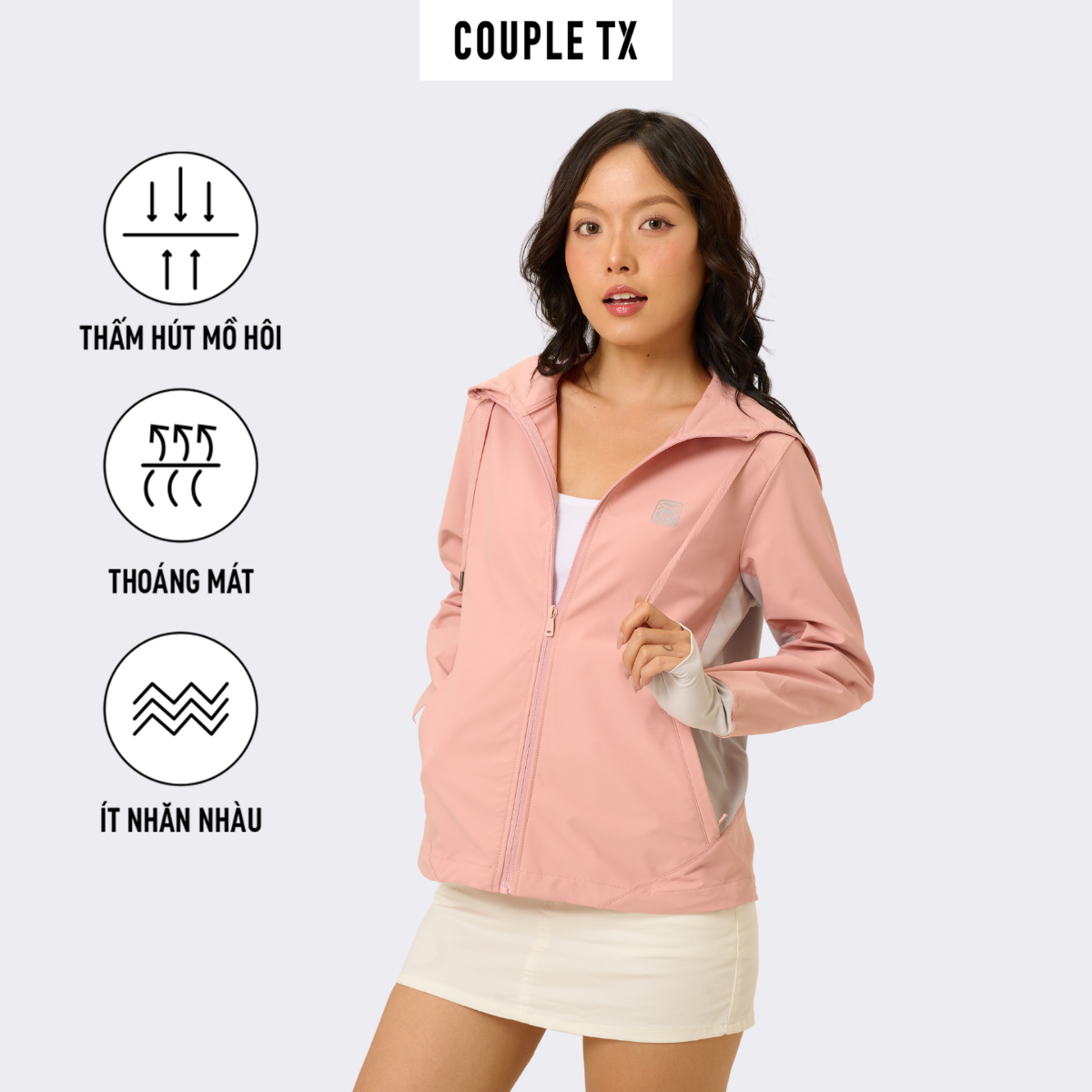 Áo Khoác Chống Nắng Nữ COUPLE TX - Áo Khoác Chống Tia UV Pro Windbreaker Có Nón Có 2 Túi Trong Form 