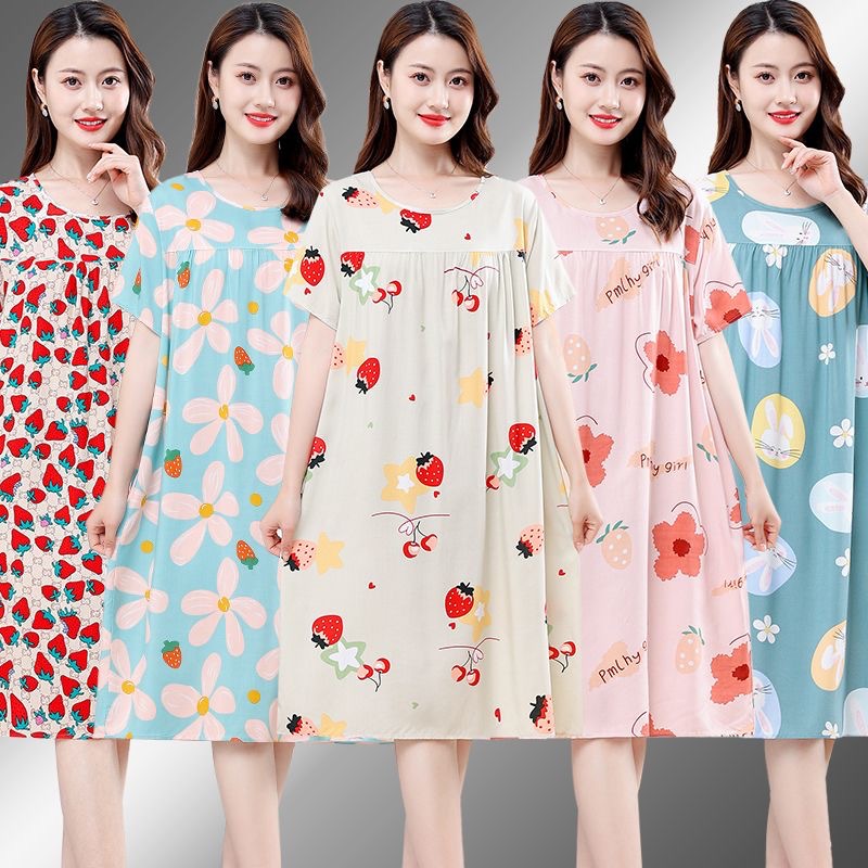 Váy ngủ trung niên nữ V84 - Đầm ngủ mặc nhà đẹp cho mẹ vải lanh lụa siêu mát - Đồ quần áo thời trang