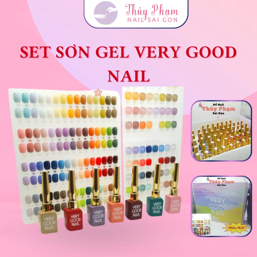 Set sơn gel Very Good Nail nắp mạ vàng 60 màu màu Hàn Quốc - CÓ Bảng Màu lớn THÊM lọ Base Top