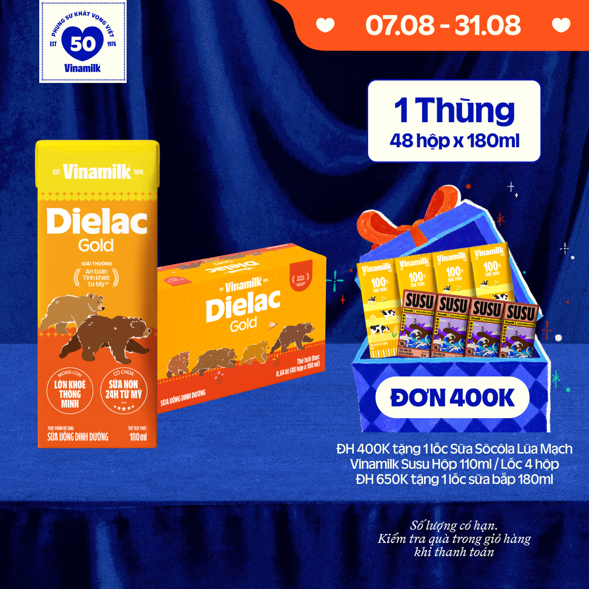 Thùng 48 hộp Sữa nước Vinamilk Dielac Gold 180ml - sữa bột pha sẵn hỗ trợ phát triển trí não của trẻ tăng cân chiều cao (Sữa dành cho trẻ em trên 1 tuổi)
