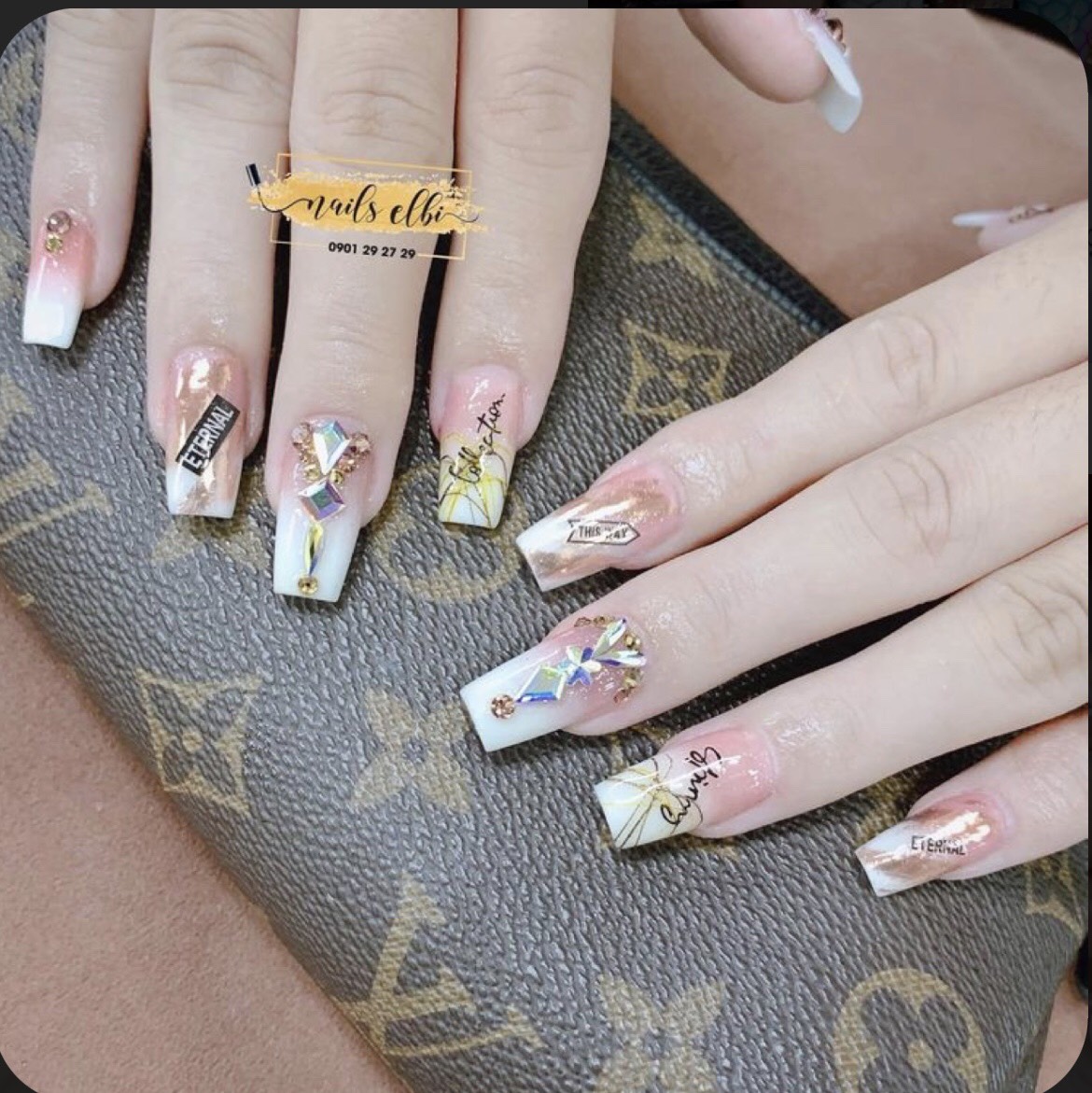 (FREESHIP +QUÀ TẶNG) Móng tay giả giá rẻ/ nail thiết kế/ nailbox/ Móng úp tay/ móng tay giả màu thạch nude/ móng giả đính đá