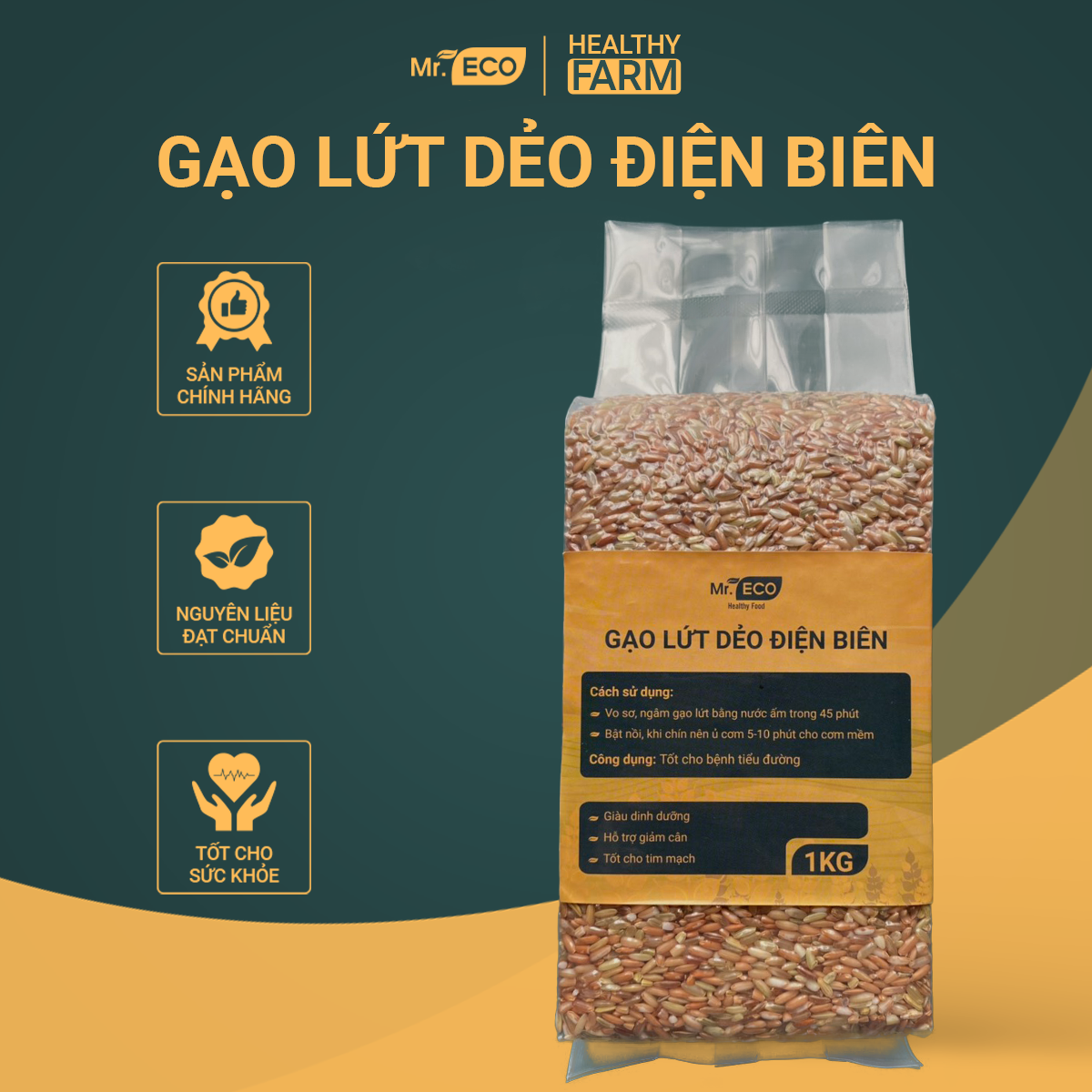 Gạo Lứt Dẻo Điện Biên Mr.Eco Healthy Food Hỗ Trợ Giảm Cân Bệnh Tiểu Đường Gạo Lứt Đỏ Gói 1Kg