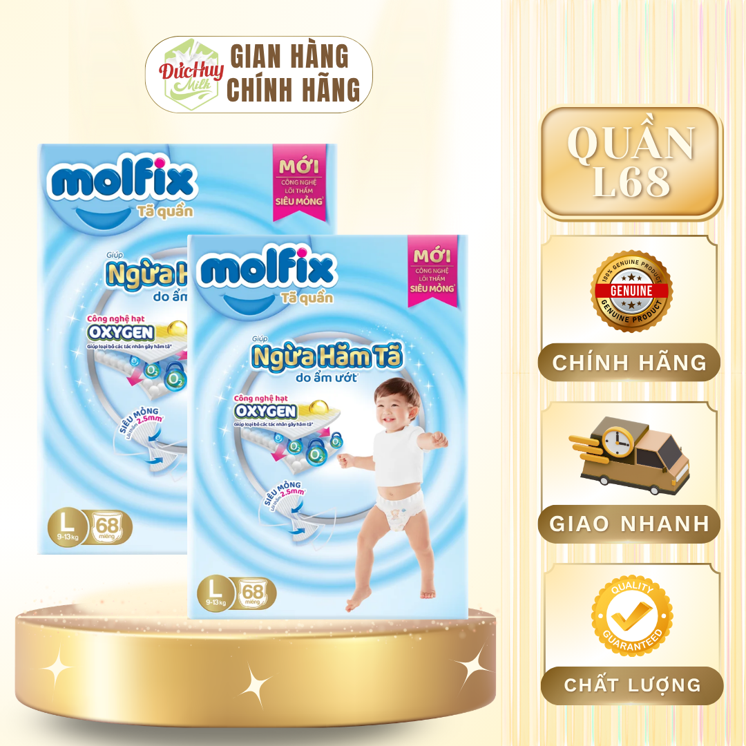 Tã quần Molfix Thiên nhiên M76+8 / L68+8 / XL62+8 / XXL56+8 / XXXL22+6 (khuyến mãi thay đổi theo từng đợt hàng)