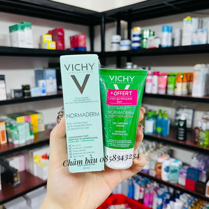 💋Set Kem Dưỡng Ẩm 💋 Cho Da Mụn Vichy Normaderm Tặng Kèm Sữa Rửa Mặt Cùng Loại