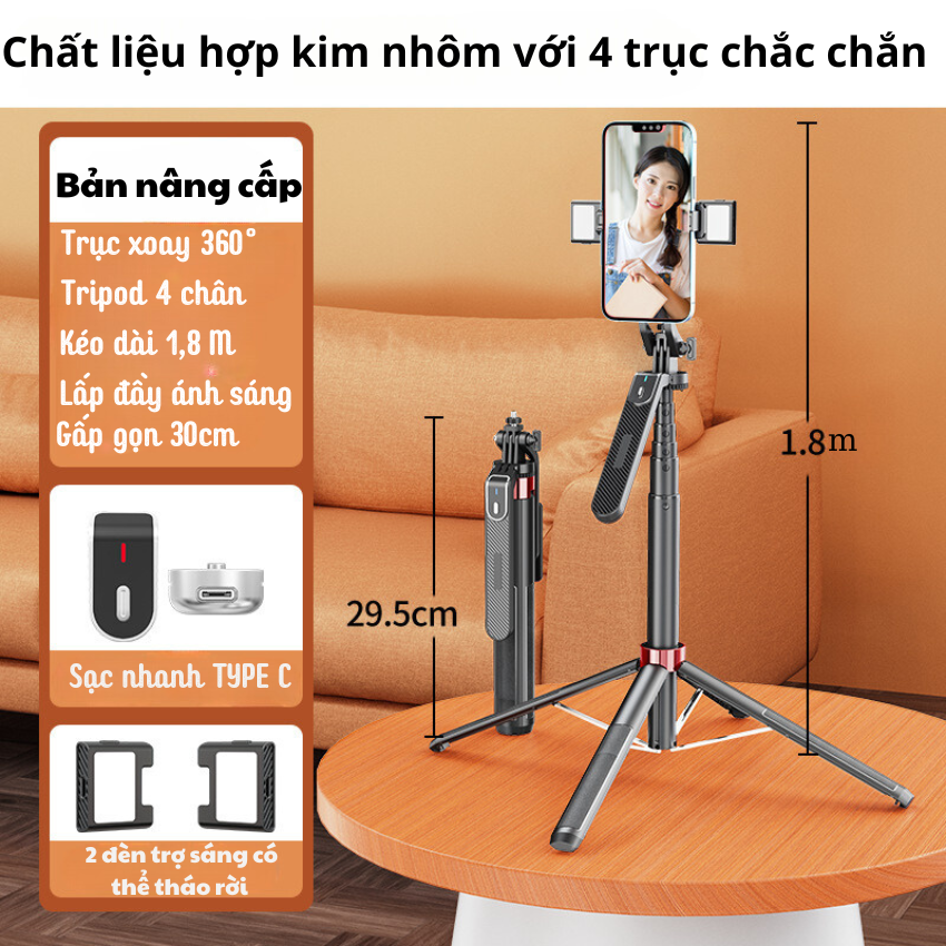 Gậy chụp ảnh 3 chân P185 - Chân máy quay điện thoại - Giá đỡ điện thoại Livestream, quay phim, chụp 