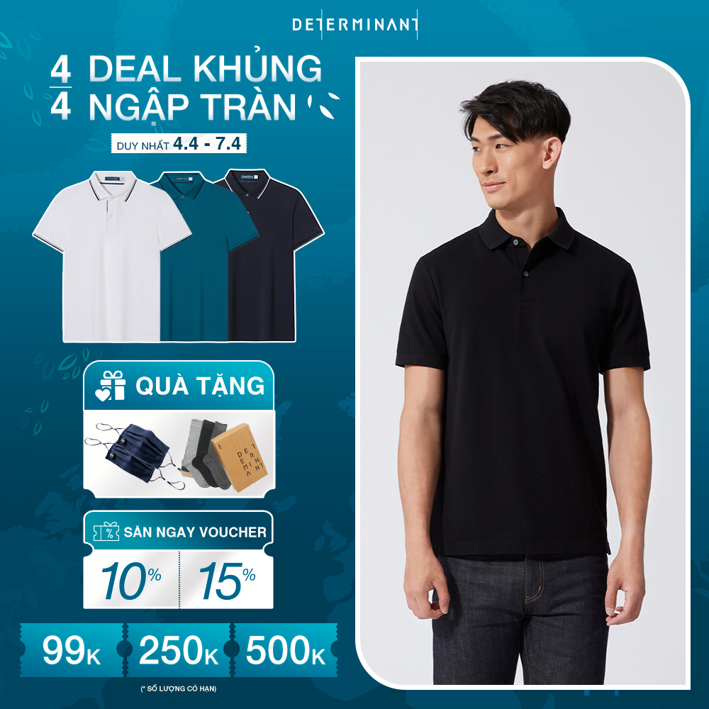 Áo Thun Nam Polo DETERMINANT - Cotton Cao Cấp Visdry Kháng Nước Thấm Hút Tối Đa - P01 - Màu Đen