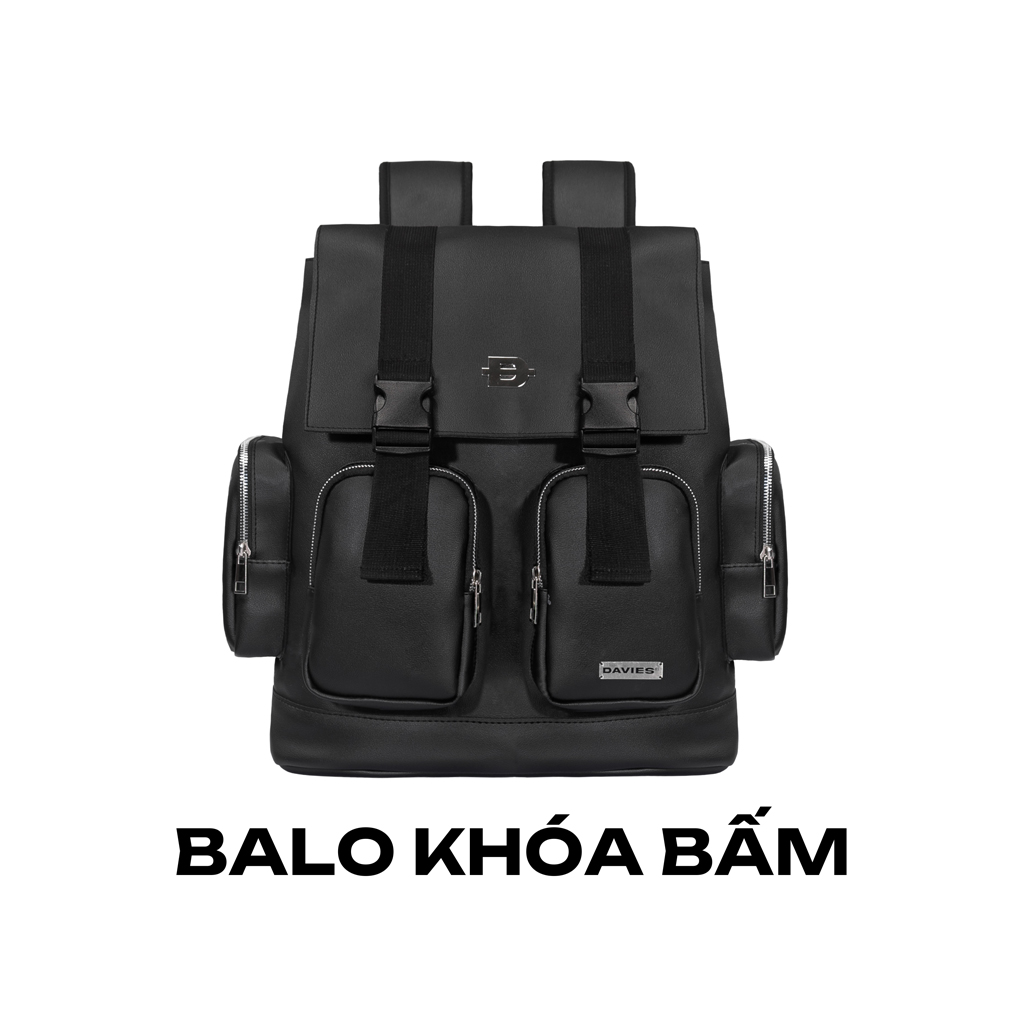 Balo da đi học nam nữ dây rút DAVIES màu đen họa tiết monogram nhiều ngăn Drawstring & Classy Backpa