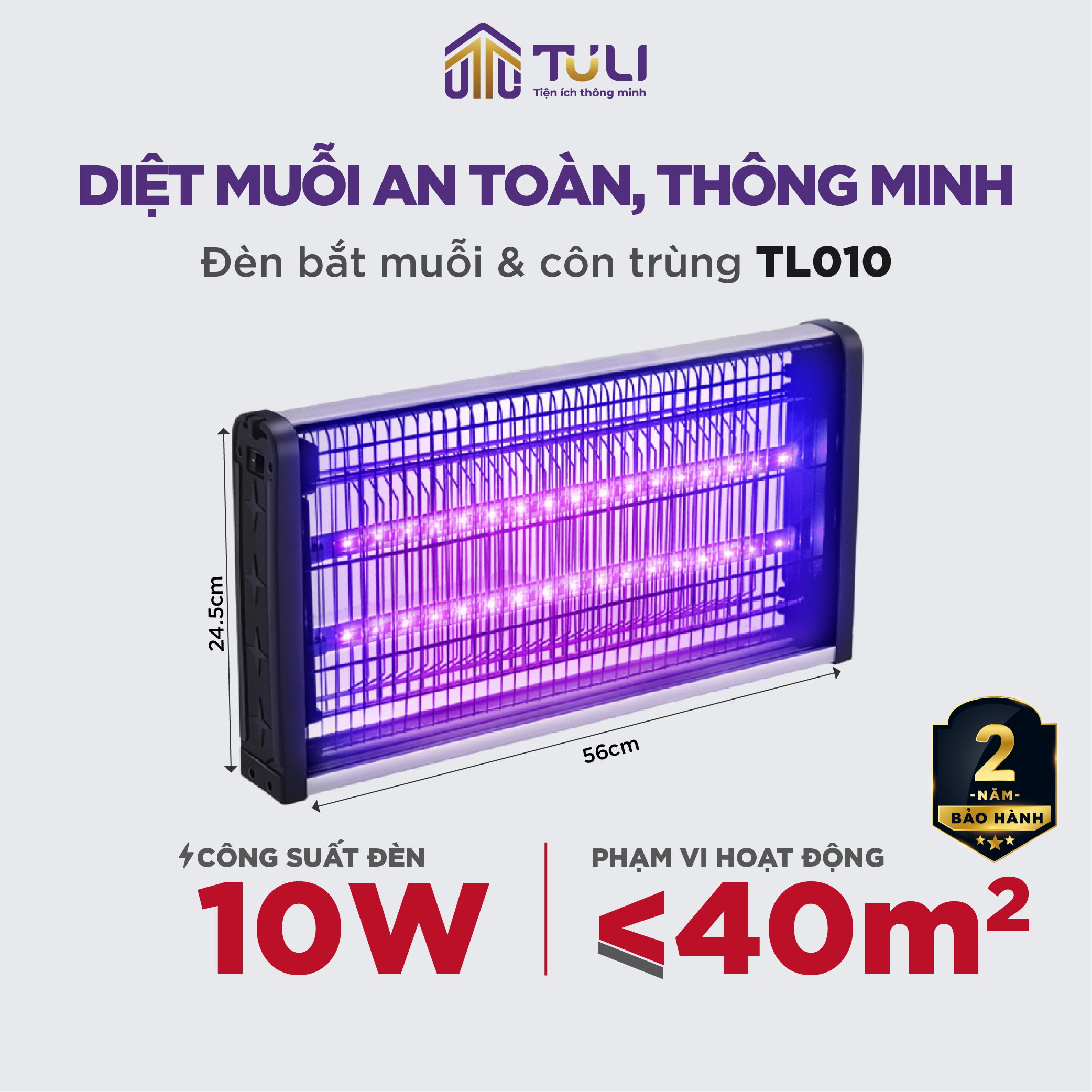 Đèn Bắt Muỗi TULI TL012 - 12W, Kích thước 660x245x60mm, Thu Hút và Diệt Côn Trùng Hiệu Quả