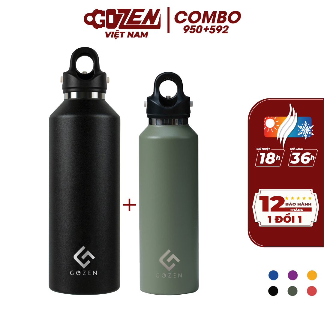 Combo 2 bình giữ nhiệt Gozen 950ml và 592ml đóng mở một giây chỉ cần một tay Twist-Free Revomax bảo 