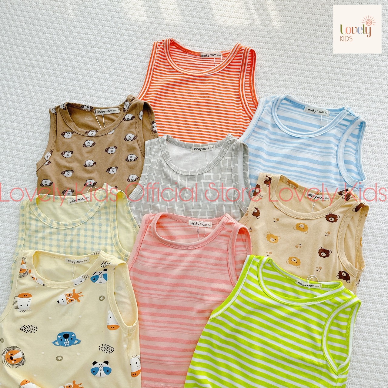 [Siêu Mát] Áo Thun Sát Nách Cho Bé Trai Bé Gái 8-18kg Lovely Kids Áo Thun Lạnh 3 Lỗ Mặc Nhà Cho Bé T