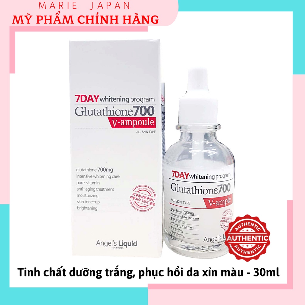 [HCM]Serum Dưỡng Trắng Da Phục Hồi Da Xỉn Màu Angels Liquid 7Day Whitening Program Glutathione 700 V-Ampoule 30ml