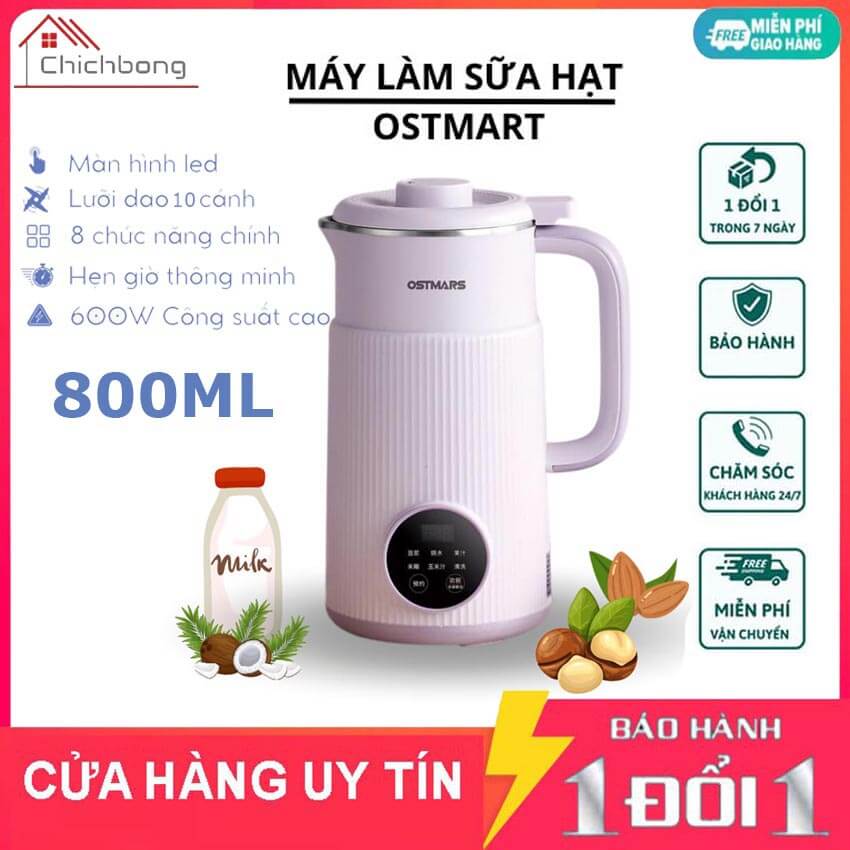 Máy làm sữa hạt OSTMARS 800ml Máy nấu sữa hạt mini đa chức năng 600W Chế độ hẹn giờ thông minh xay n