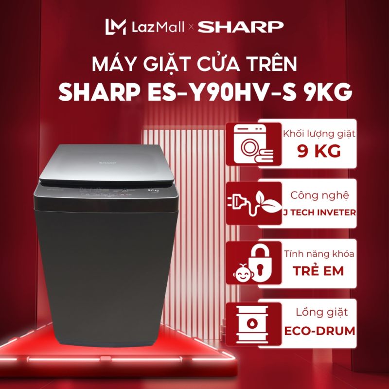 ES-Y90HV-S--Máy Giặt Sharp Inverter 9Kg ES-Y90HV-S Chính Hãng--Chỉ giao tại HN