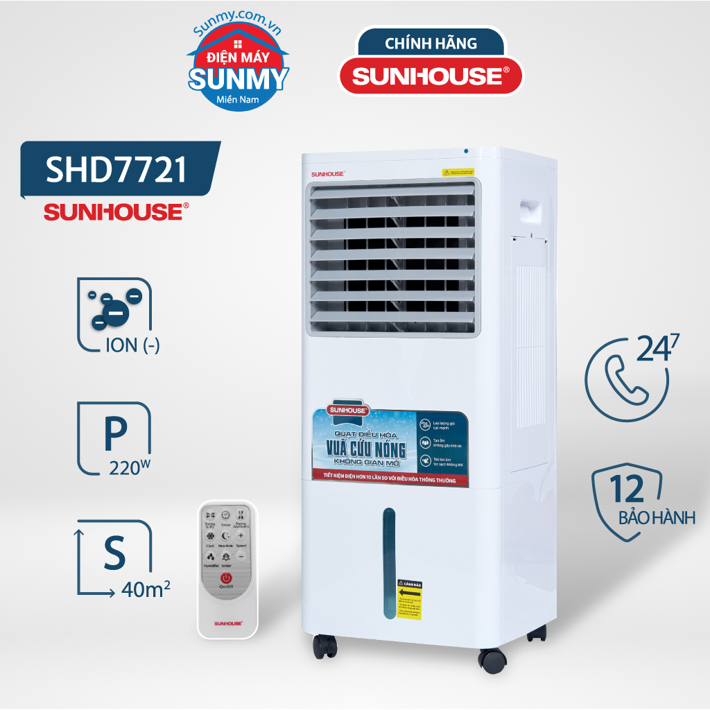 Máy làm mát không khí Sunhouse SHD7721 220W siêu mát có điều khiển bình chứa 30L quạt điều hoà hơi nước hàng trưng bày thanh lý bảo hành chính hãng 12 tháng