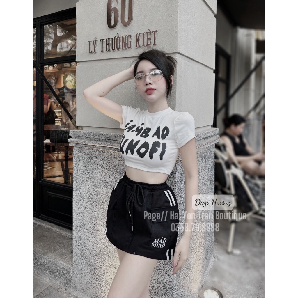 Set áo croptop cổ tròn tay ngắn kèm chân váy túi hộp MAD chất vải zip tàu /Set bộ áo kiểu bó sát và chân váy basic dáng ngắn cá tính_nanastore