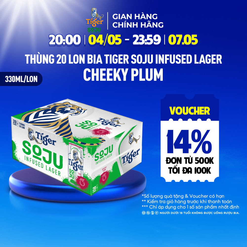 Thùng 20 Lon Bia Tiger Soju Infused Lager Cheeky Plum (vị Soju Mận) 330ml/Lon