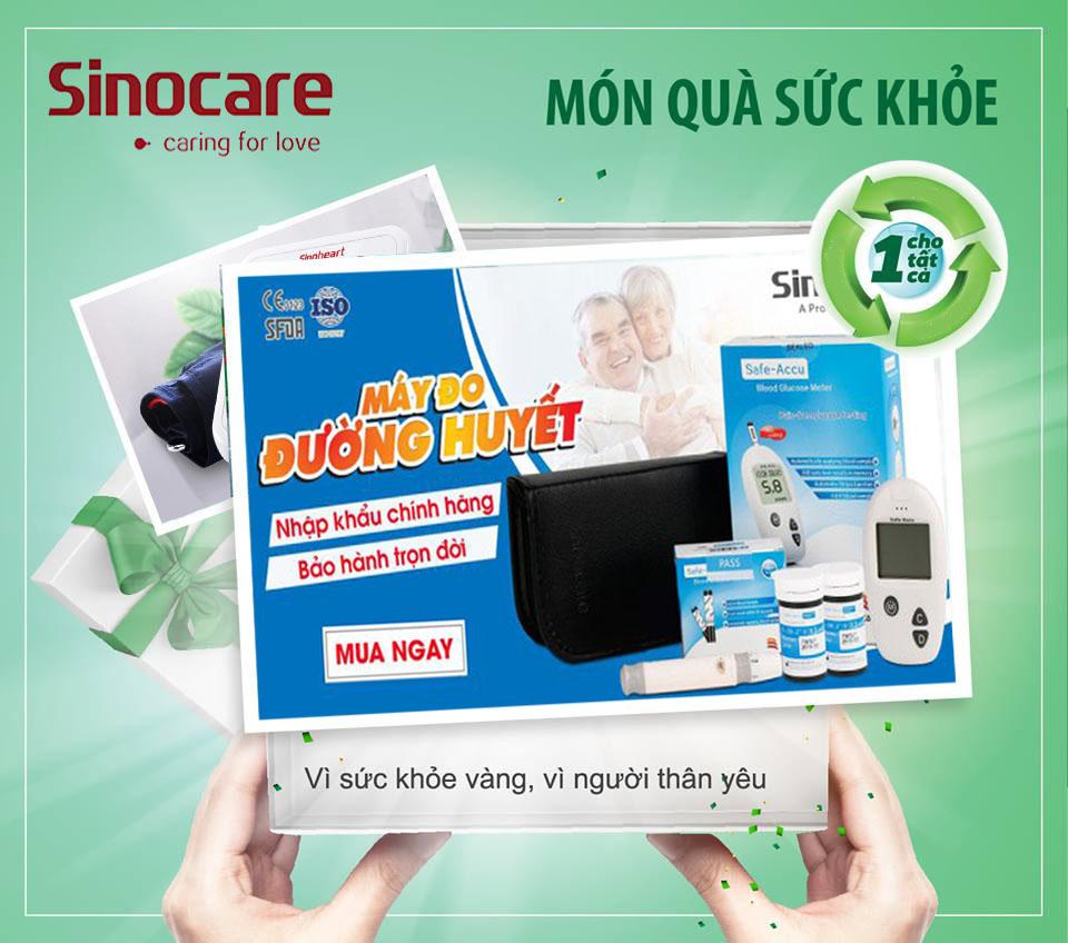 Trọn bộ sản phẩm theo dõi sức khỏe Sinocare (Bao gồm 01 Máy đo huyết áp Sinoheart 01 Máy đo đường huyết Safe Accu Kèm Quà tặng Tăm chỉ nha khoa Sinocare Hộp đựng thuốc 6 ngăn Sinocare)