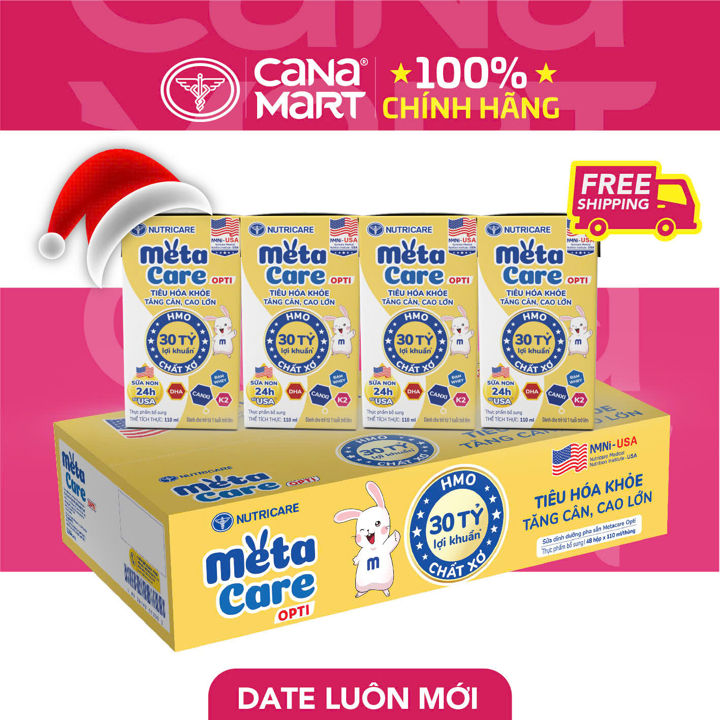 Thùng sữa bột pha sẵn Nutricare Metacare Opti tiêu hóa khỏe tăng cân cao lớn (110ml x 48 hộp)