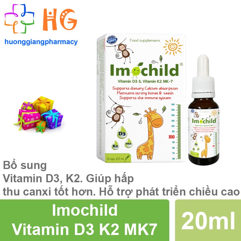 Imochild vitamin d3 k2 mk7 Bổ sung DHA giúp phát triển não bộ D3K2 Hỗ trợ phát triển chiều cao cho bé Lọ 20ml