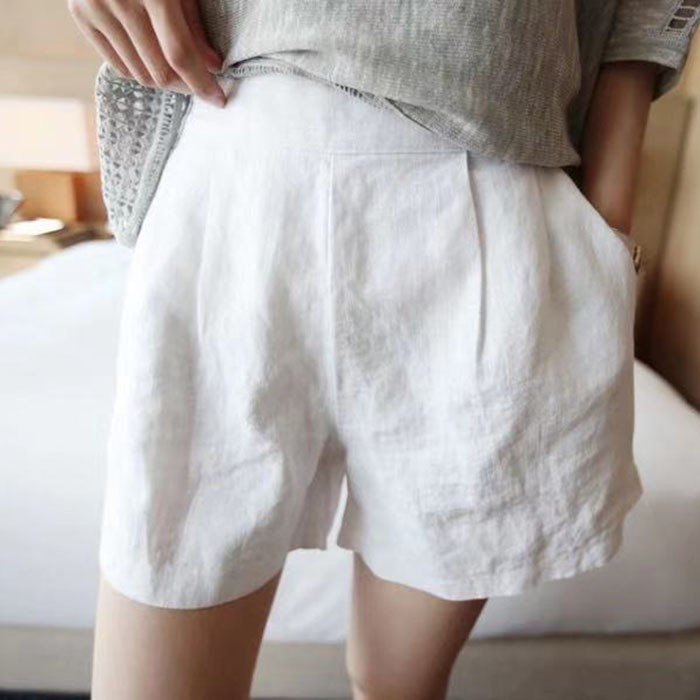 Quần short nữ Linen bột Premium ống rộng cạp cao thiết kế cạp liền chun sau tiện dụng chất vải Linen mềm mát