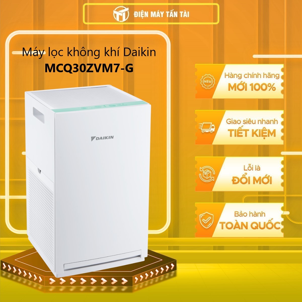 Máy lọc không khí Daikin MCQ30ZVM7-G - Trắng viền xanh lá, 23m², HEPA, 10 năm tuổi thọ phin lọc