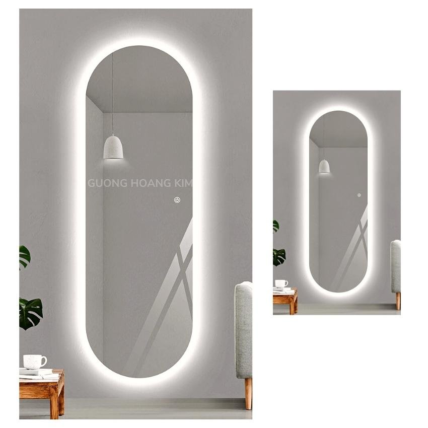 gương soi toàn thân treo tường gương toàn thân có đèn led cảm ứng hình oval kích thước 40x120cm guonghoangkim HK1010
