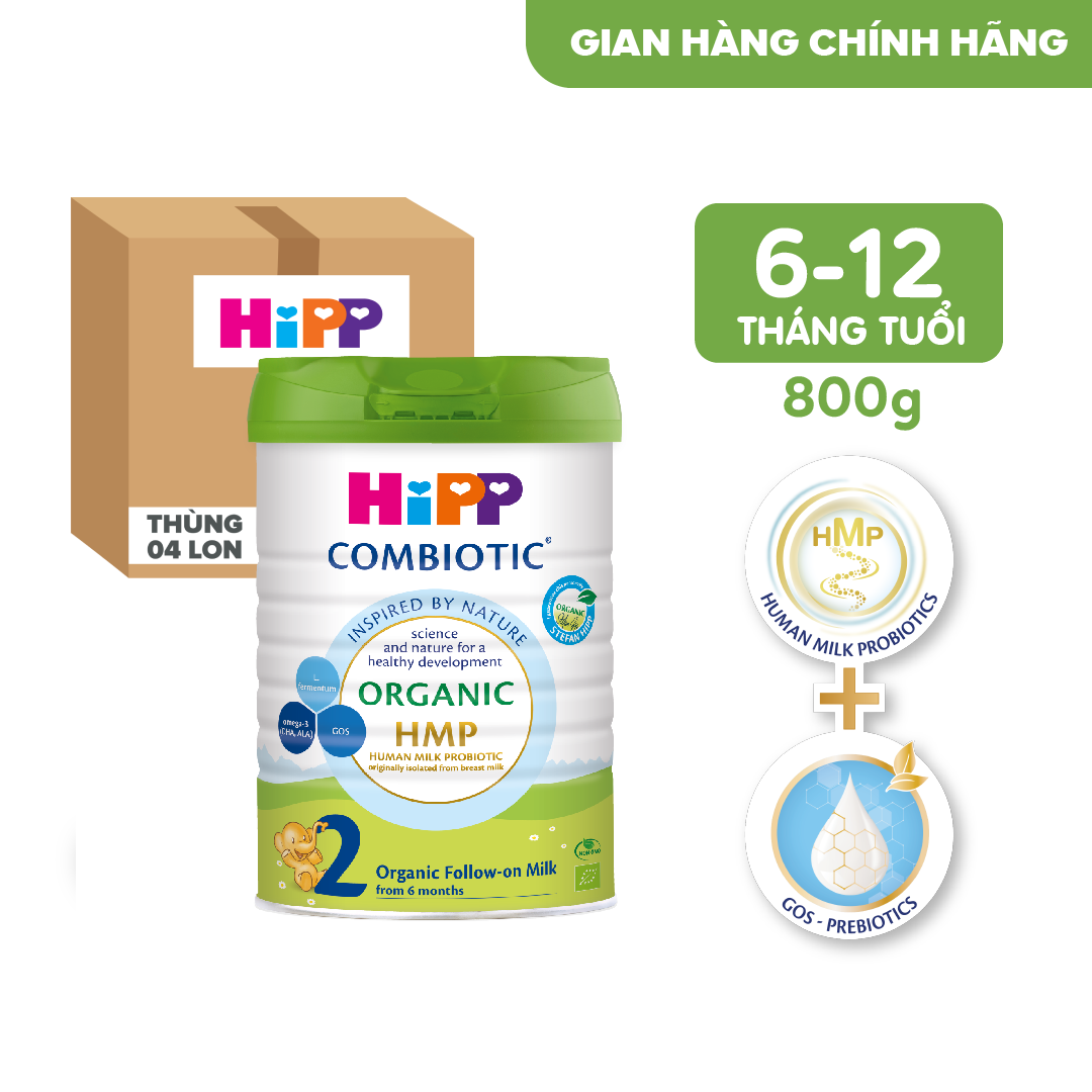 Sữa bột dinh dưỡng công thức HiPP 2 Organic Combiotic 800g dành cho trẻ từ 6 đến 12 tháng tuổi chất 