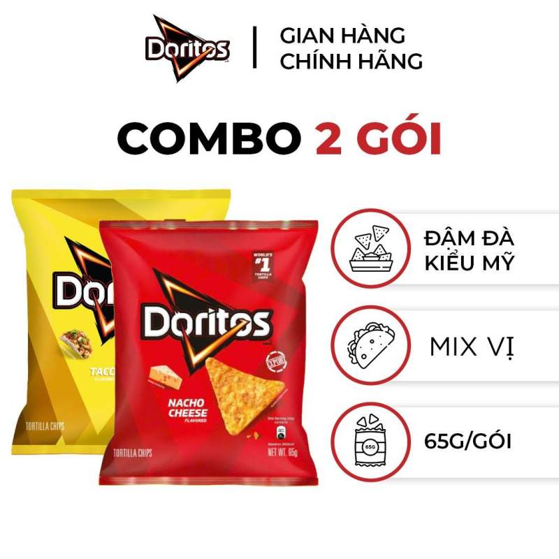 Combo 2 Gói Snack Ngô Giòn DORITOS 65G Vị Nacho Cheese/Taco - Snack tortilla tẩm vị đậm đà kiểu Mỹ
